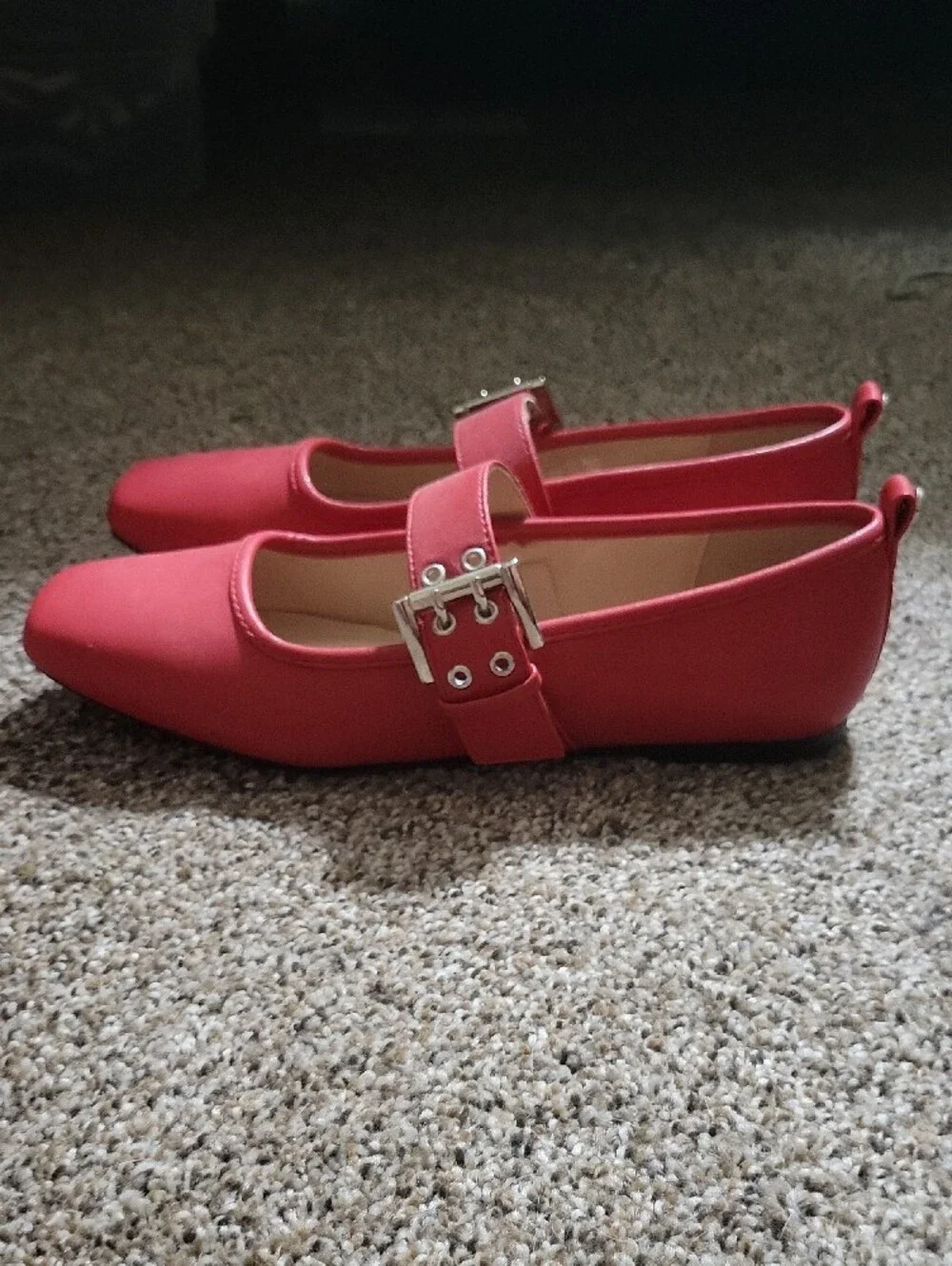 Red Mary Jane Flats with Buckle Strap